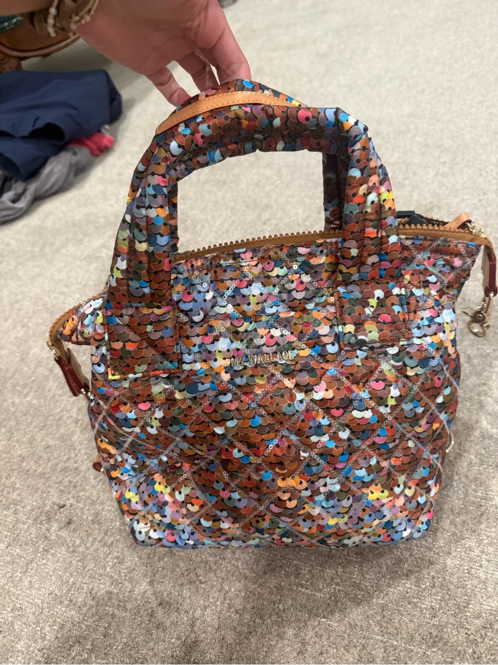 MZ Wallace Multicolor Sequin Mini Tote - Brown, Blue, Pink, Gold